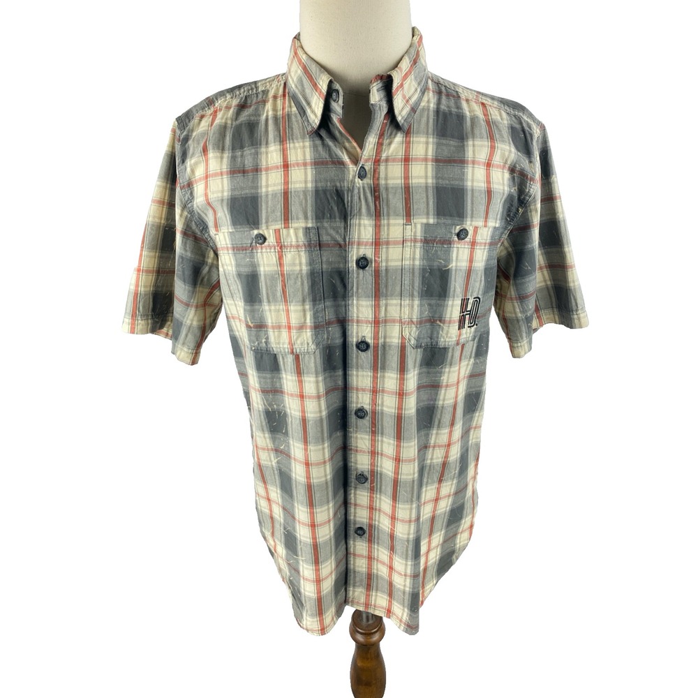 Harley Davidson‎ M Plaid Tartan Button Shirt Motorcycle Spellout Biker Burnout